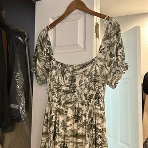 Olive green Toile pattern maxi